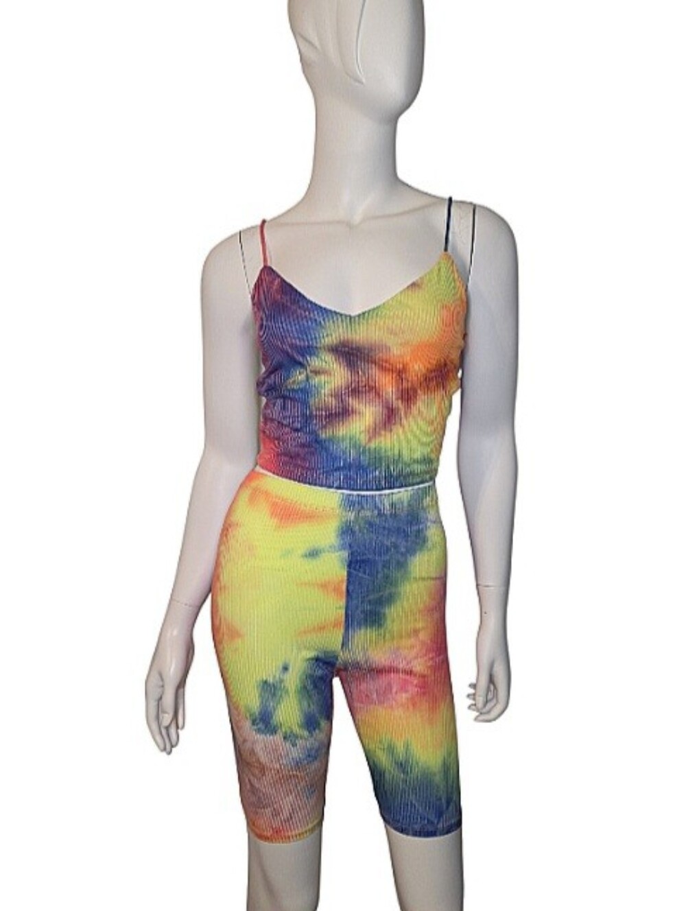 Fashion Nova Ribbed Tie Dye Biker Short Two-Piece Set Size S